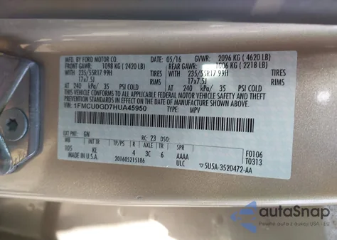 2017 Ford Escape Se from USA, damaged, VIN 1FMCU0GD7HUA45950